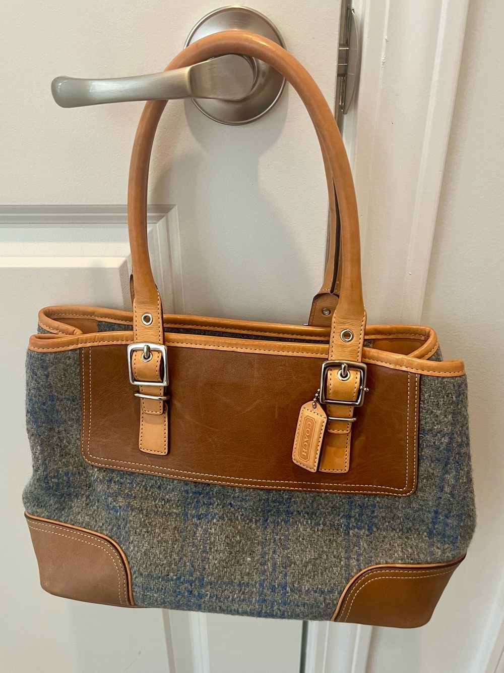 Vintage Coach Wool Tweed and Leather Bag